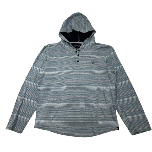 Hurley Other - Hurley Mens Double Knit Henley Hoodie Size M Blue Striped Casual Skater Pockets
